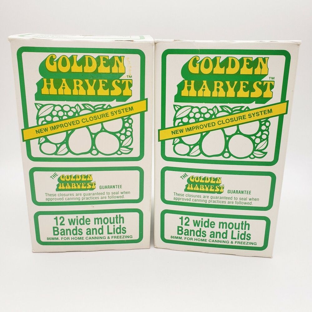 Vtg 2 Golden Harvest 12 Wide Mouth Bands & Lids Canning Freezing Food Preserve